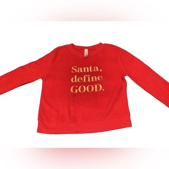 NB Festive Red 'Santa, Define Good' Christmas Sweatshirt with Gold Metallic Text - Picture 1 of 9